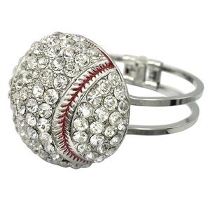 Large Baseball Rhinestone Statement Hinged Bangle Bracelet